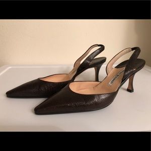 Manola Blahnik Eel Skin “Caroline” Slingback Pump